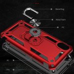 Wholesale Motorola Moto E6 Tech Armor Ring Grip Case with Metal Plate (Red)